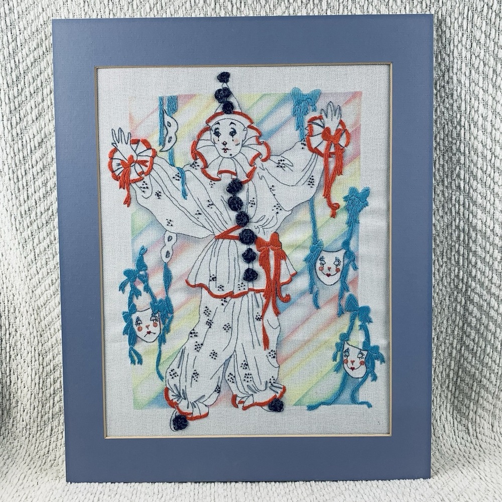 Vintage Candamar Crewel Something Special 14" X 18" Clown Picture Completed Art